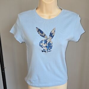 PLAYBOY Light Blue Tee with Blue And Silver Camo BUNNY